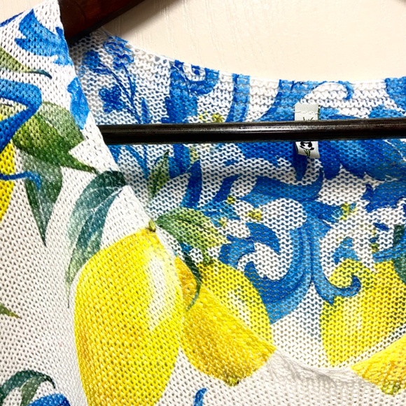 Plus Size Lemon Print Italian Knit Boho Top 2X/3X Resort Summer Blouse - Picture 7 of 16